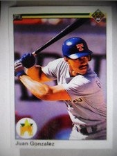 1990 UPPER DECK BASEBALL #72 JUAN GONZALEZ ROOKIE CARD. rookie card picture