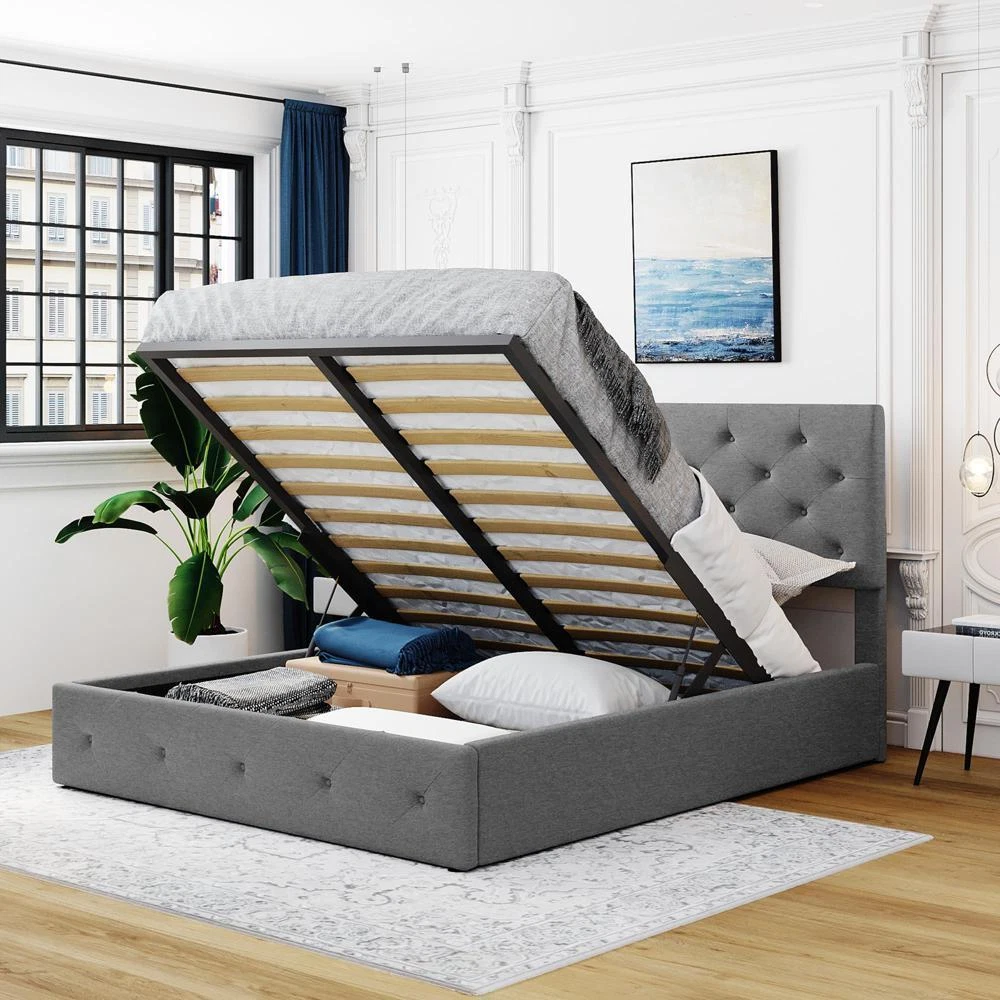 Queen Size Upholstered Platform Bed with A Hydraulic Storage