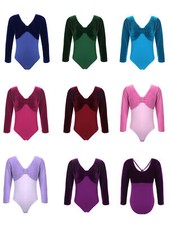 DE Mädchen Gymnastikanzug Langarm Samt Ballett Turntrikot Body Tanzkleidung