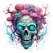 Zombie Skull Brains, Vinyl Decal Sticker, Indoor Outdoor, 3 Sizes, 11958