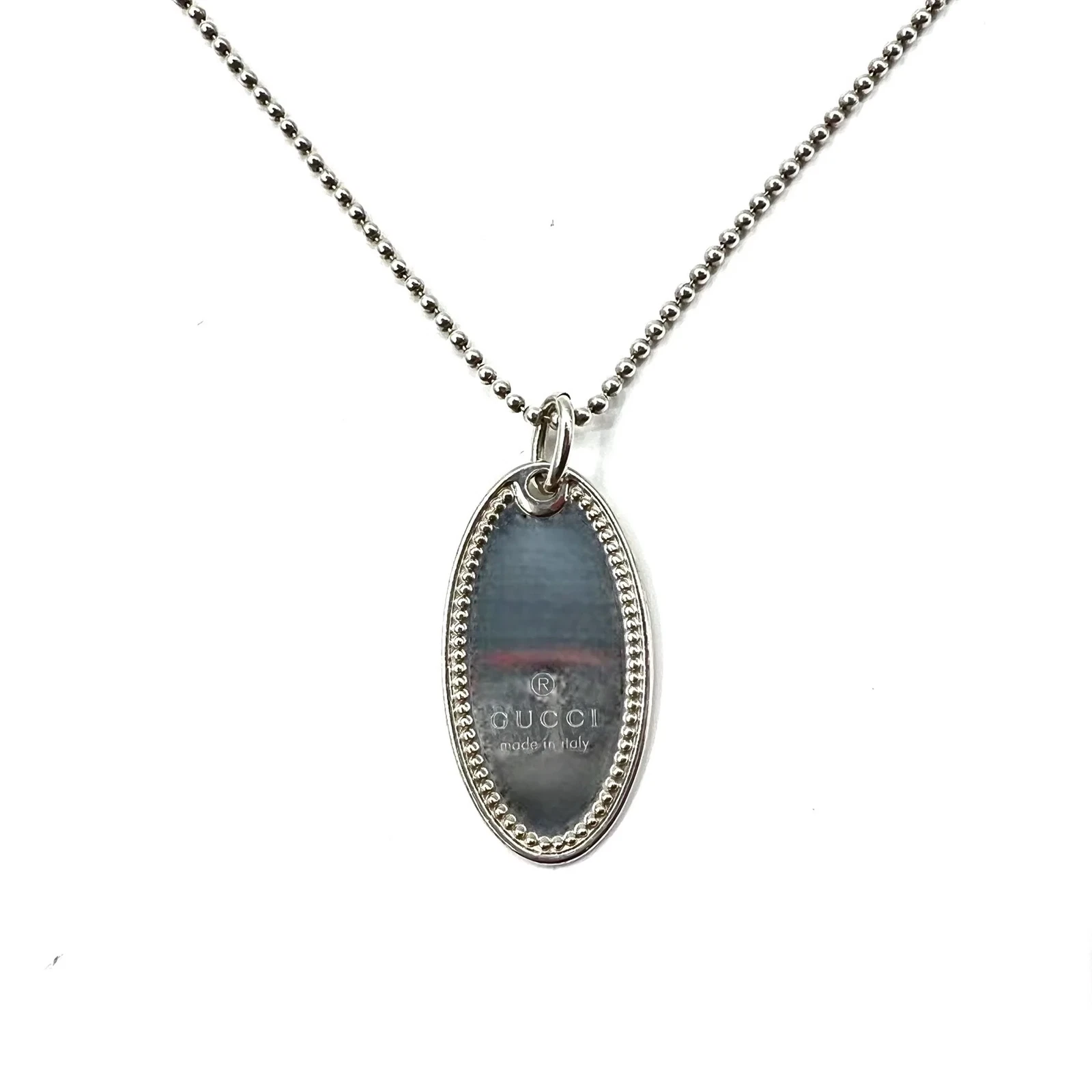 Collier plaque ovale GUCCI ARGENT 925 argent milgrain chaîne Paul FABRIQUÉ en italien
