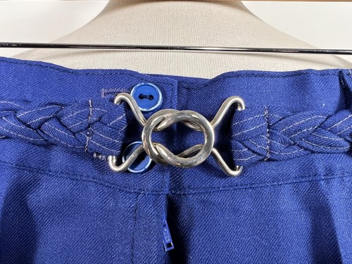 Pantalón Vintage Años 70 Azul Acampanado Cinturón Cintura Alta Northern Soul 27W 32L - Imagen 5 de 9