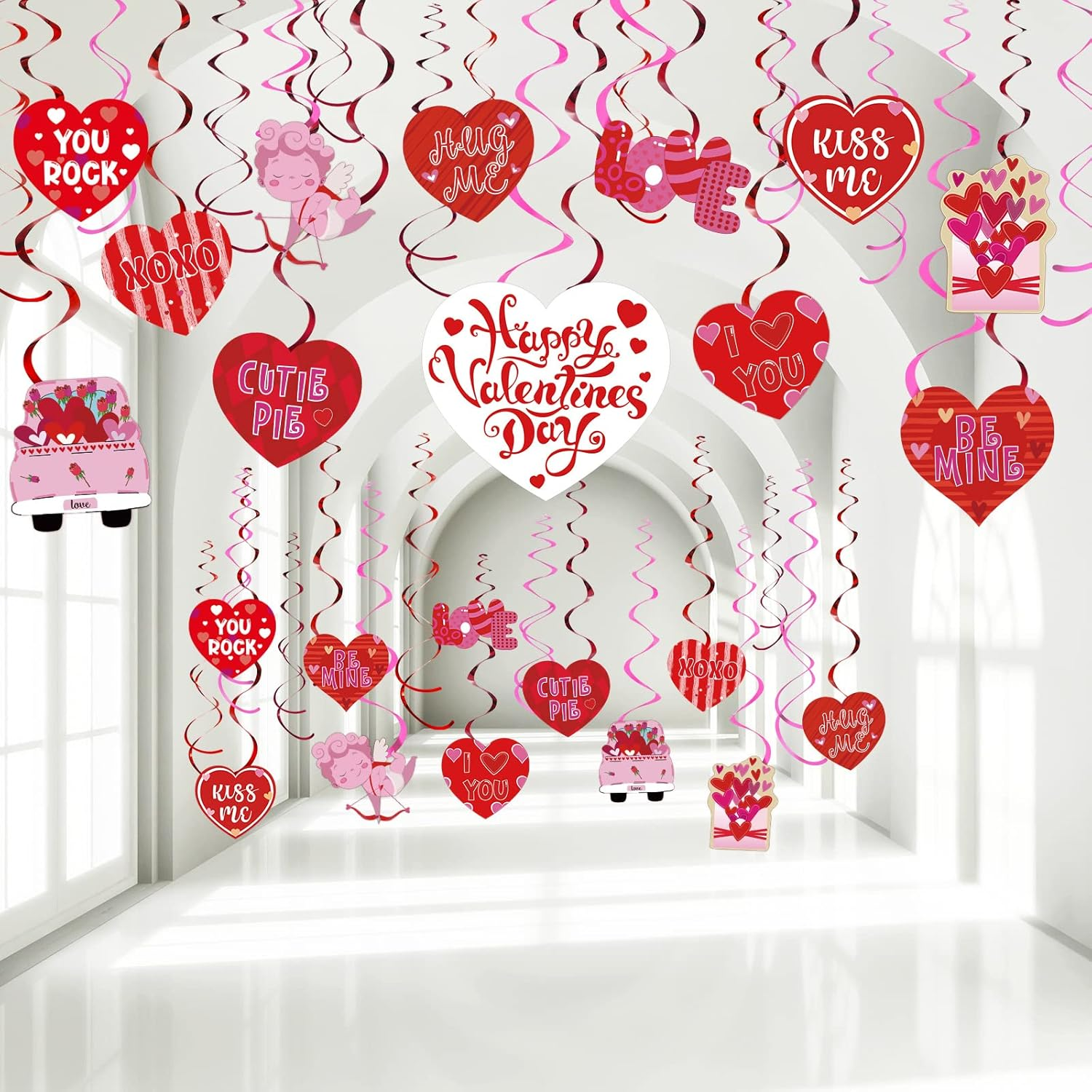 53 Pcs Valentine'S Day Party Decorations, Valentine Hanging Heart Swirls Ceiling