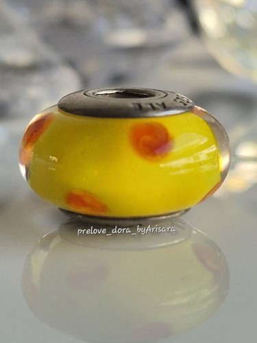 Genuine Pandora Yellow Murano Glass Bead Red Dot Charm - Picture 3 of 3