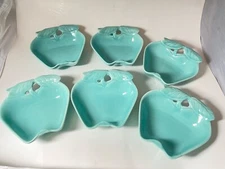 Vintage Hoenig Of California Ceramic Light Aqua Blue Apple Dish Bowl 6 pieces