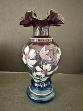Fenton Mulberry Vase Signed Bill George Fenton 50th Painted Flower  Butterfly