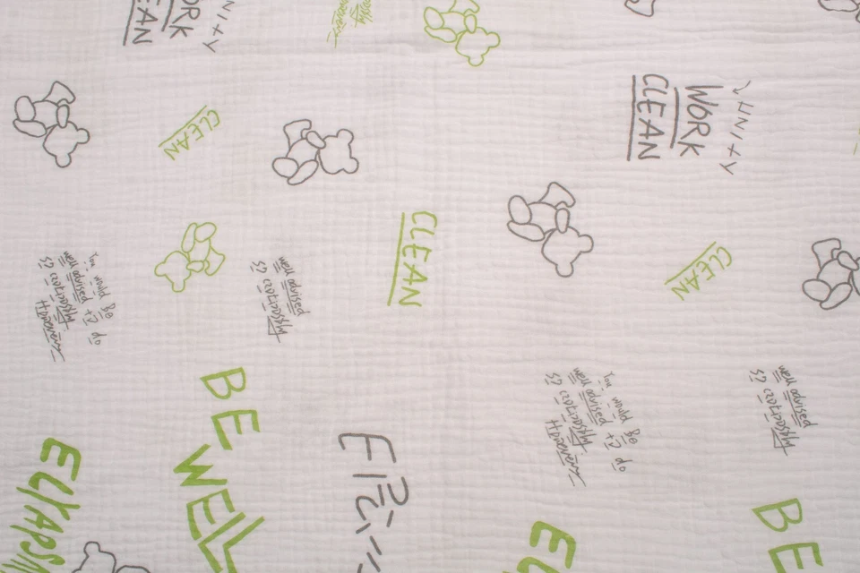 Хлопковый муслин с принтом, 2 марлевые ткани, плюшевые мишки с надписями 50 x 130 см - Изображение 4 из 4