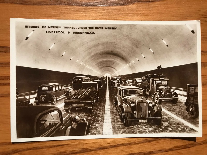 Vintage Postcard - Interior of Mersey Tunnel - Liverpool & Birkenhead - Old Cars