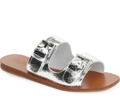 SHELLYS LONDON Women's 'Ella' Silver Leather Slide Sandals Size 37 - 231545