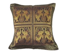 Black Decorative Elephant Pillow Cover - 26" Zari Floor Cushion Bed Euro Sham
