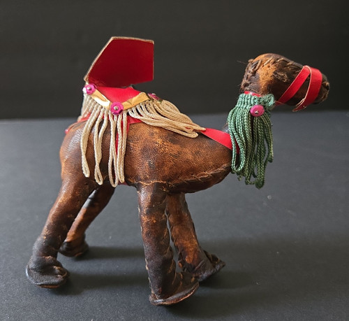 Vintage Leather Wrapped Camel Figurine Miniature 3.75" Hand Stitched Boho Decor
