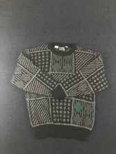 Vintage Eskimo Knitwear Sweater Mens Medium Gray Shetland Wool Geometric 80s