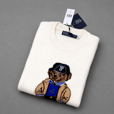 POLO RALPH LAUREN White Polo Bear Graphic Sweater Men's Size M - NWT