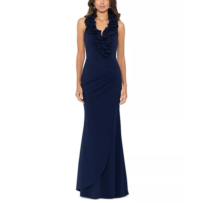 Xscape Womens Ruffled Long Evening Dress Navy 16