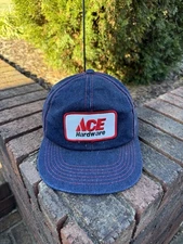 Vintage Ace Hardware Denim SnapBack Trucker Hat YoungAn Korea Blue / Red