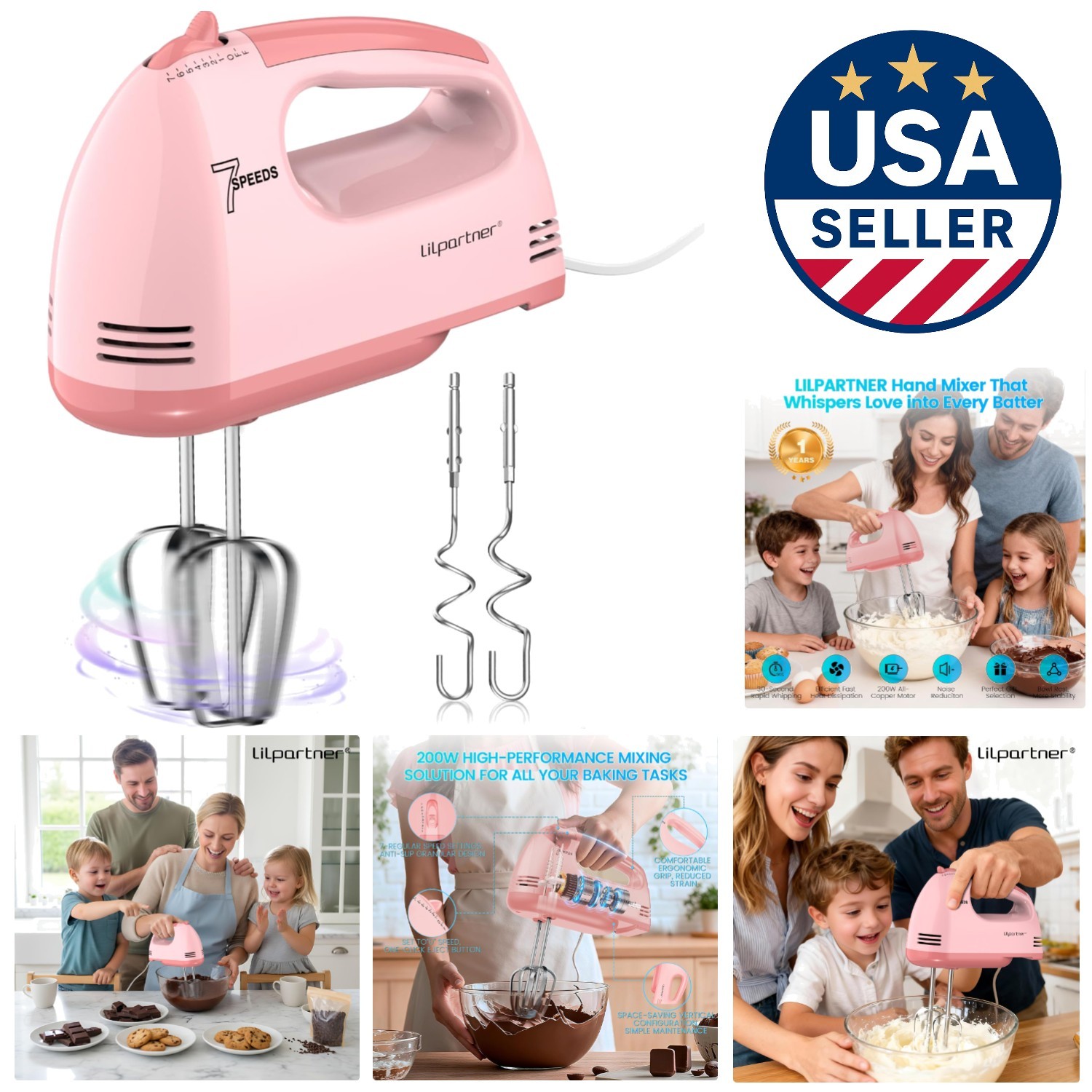 Compact Hand Mixer with 7 Speed Settings - Ideal for Whipping Cream & Baking