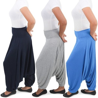 Damen Aladin Pumphose Strandhose Haremshose Hose Baggy Pluderhose Freizeithose