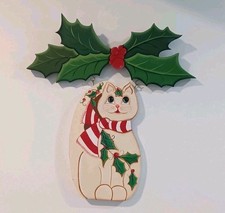 Vintage Hand Painted Wooden Christmas Kitty C...