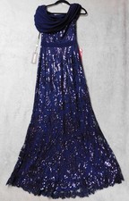 NWT Tadashi Shoji Off The Shoulder Women's 2 Gown Sequin  Lace Crepe Navy