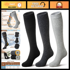 Unisex Merino Wool Ski Socks - Thermal Knee High Winter Boot Socks, 3 Pairs