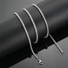 Round Box Chain Stainless Steel Necklace Silver Men Women 16"-32"