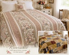 Vintage Cottagecore Reversible Floral Patchwork Quilt 91 x 106 Queen King EUC