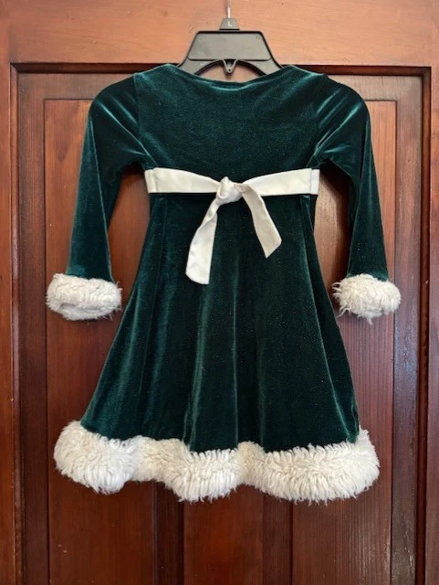Bonnie Jean Girl's Green Velvet Glitter White Fur Christmas Dress Size 4/4T - Image 2 of 3