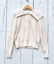 Loft Women's Ivory Half Button Long Sleeve Cotton Blend Knit Sweater Sz S