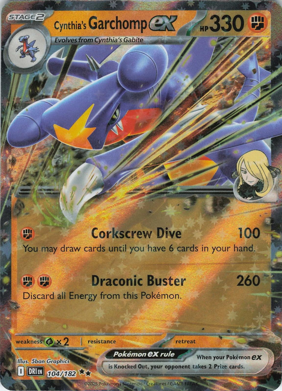 Cynthia's Garchomp ex 104/182 Double Rare Destined Rivals Pokemon Holo Near Mint