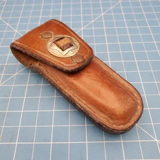 VTG folding Blade Knife Sheath Brown Leather Belt Case 4.75"x4" Western Concho