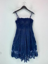 Glamorous Navy Floral Lace Fit & Flare Dress Spaghetti Strap Zip S NEW
