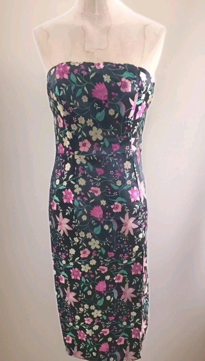 PALM ANGELS Abito donna Lulus floreale jacquard ricamato senza spalline midi nero taglia XS raso