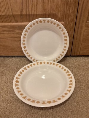 Corelle Butterfly Gold Pasta Bowls 8.5 Inches Diameter Flat Rim Set Of 2 HTF