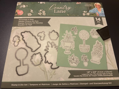 CRAFTERS COMPANION 14 STÜCK BRIEFMARKEN & STANZEN LANDBAHNSTAUDEN IN TÖPFEN NEU