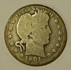 1901 Barber Silver Quarter - 90% Silver