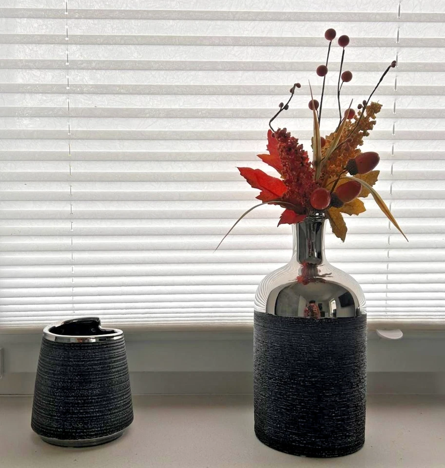 formano Vasen - Set Anthrazit 4-teilig schwarz/grau/silber Keramik inkl. Blumen