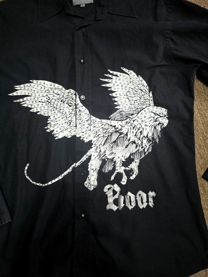 Camisa Roar Signature Para Hombre Negra Manga Larga Bordada con Botones Talla Lg Foto 2 de 4