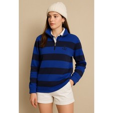 Lauren Ralph Lauren Striped Half Zip Rugby Sweatshirt Women's S Preppy Classic