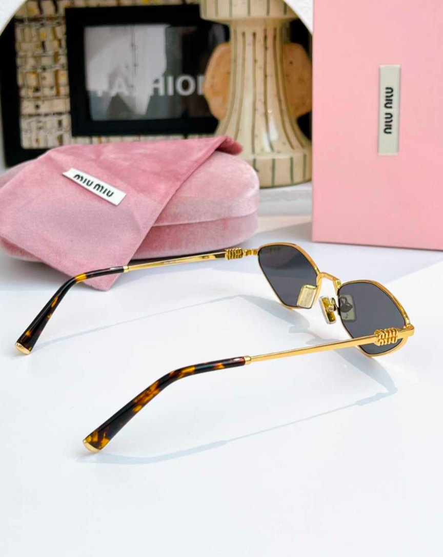 Miu Miu SMU 56Z logo Sunglasses Gold/Gray lenses New | eBay