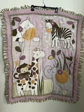 CoCaLo Pink Safari Jungle Baby Crib Quilt Ruffle Edge 40 X 46 In Monkey Elephant
