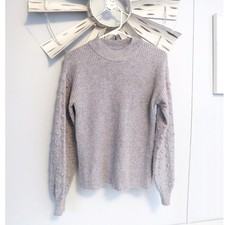 Vince Camuto Small Bobble Stitch Sleeve Ribbed Knit Sweater - Light Gray