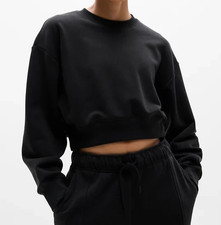 NWT Athleta Black Heavyweight Terry Ultra Crop Crew Pullover Sweatshirt S 85
