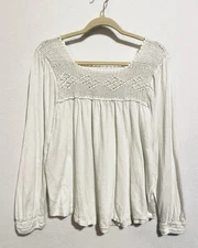 Soft Surroundings Top Womens Medium White Slub Knit Crochet Boho Grannycore