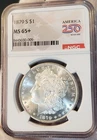 * 1879 S * NGC MS65+ SPARKLING WHITE STUNNER!! PQ RARE MORGAN SILVER DOLLAR #009