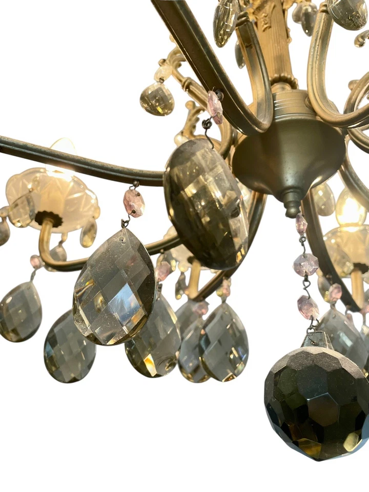 Lámpara de araña clásica de latón con cristales facetados - 8 luces Foto 4 de 4