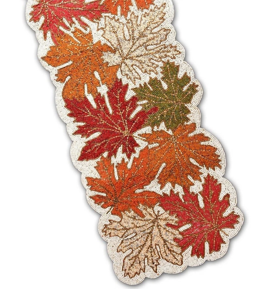 Maple Leaves Table Runner Multicolor Beads Table Runner Autumn Tableware 13X36In - Image 3 of 4