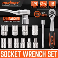 14pcs 1/4" Inch Drive Square Ratchet Wrench Socket Set 4mm-13mm Extension Bar