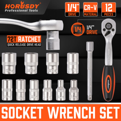 14pcs 1/4'' Inch Drive Square Ratchet Wrench Socket Set 4mm-13mm Extension Bar