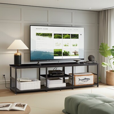 TV Stand Entertainment Center Open Shelf Storage Rack Durable with Power Outlets