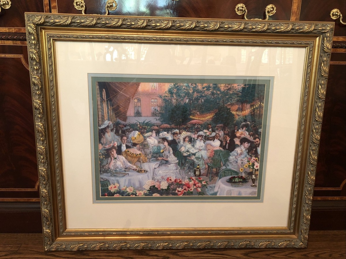 FRENCH PRINT ON CANVAS ENTITLED DINNER AT THE RITZ w/EMBROUDERY